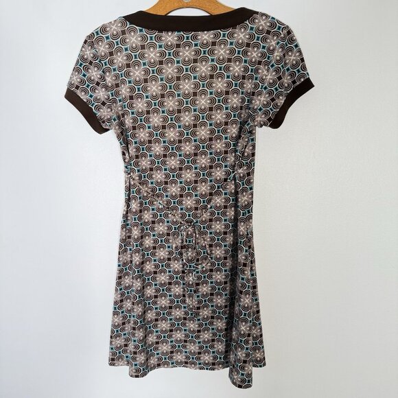 Y2K Tunic Top Babydoll Top Geometric Brown 90s Vintage Micro Mini Dress M - Picture 2 of 6